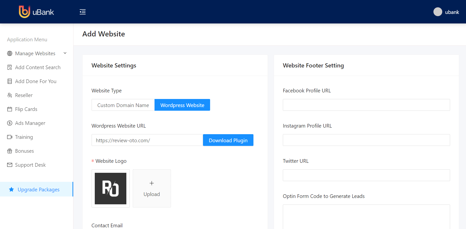 Add-Website-uBank-Website-Builder